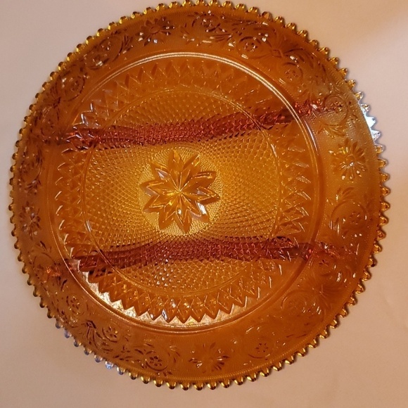 Vintage Tiara Crystal Relish Dish 3 Section Sandwich Pattern Amber Indiana Glass - Picture 5 of 7